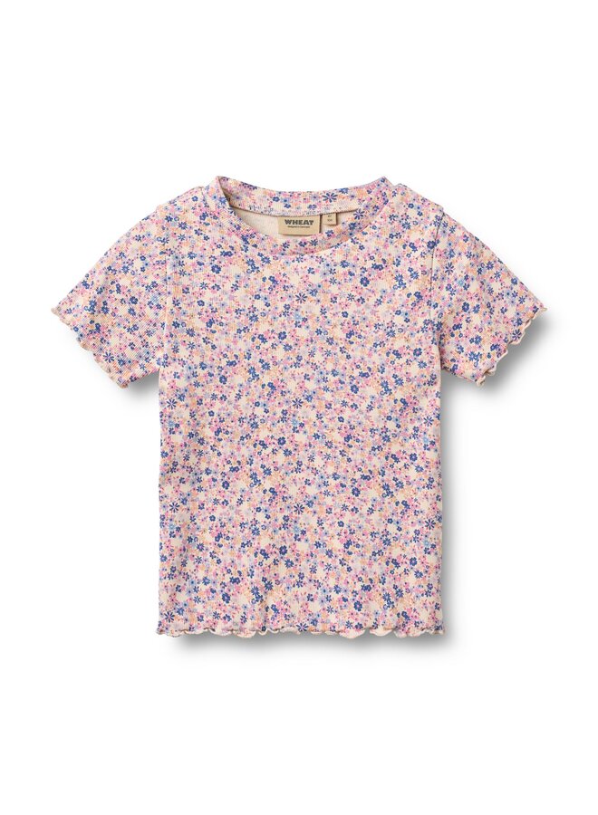 Rib T-shirt S/S Alicia Pink Blue Flowers