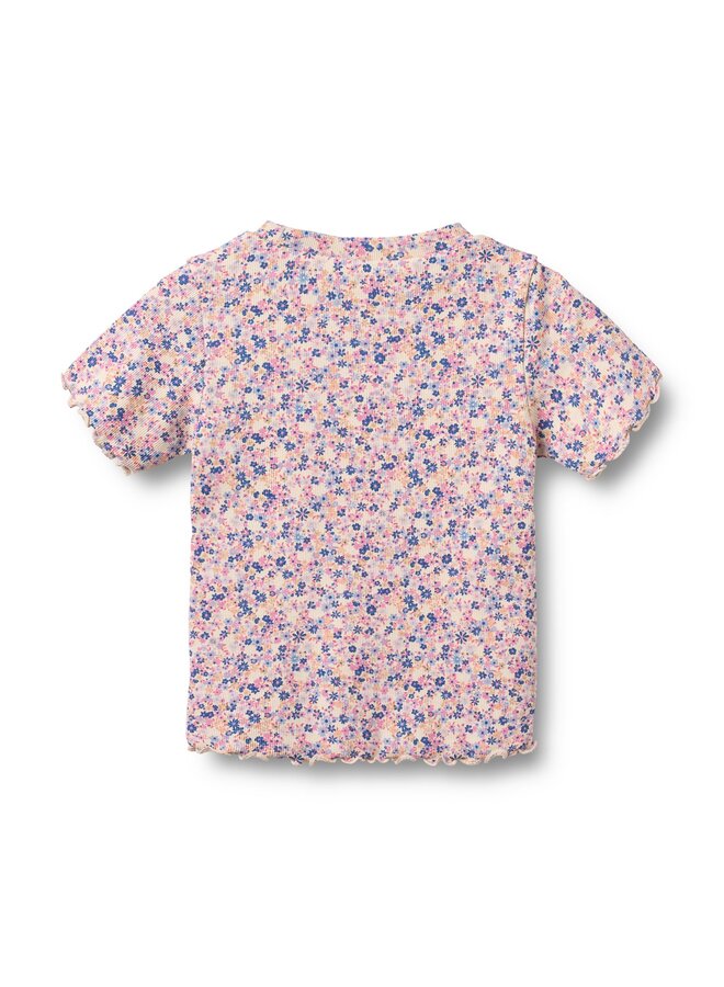 Rib T-shirt S/S Alicia Pink Blue Flowers