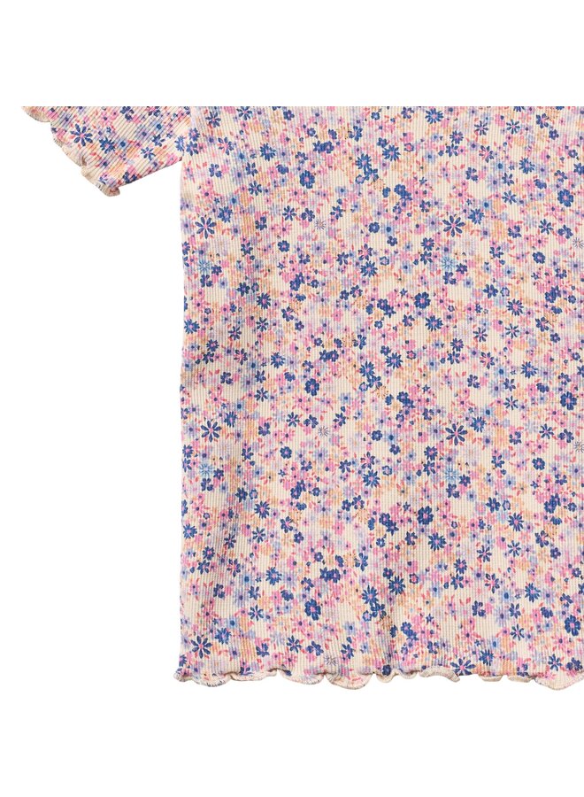 Rib T-shirt S/S Alicia Pink Blue Flowers
