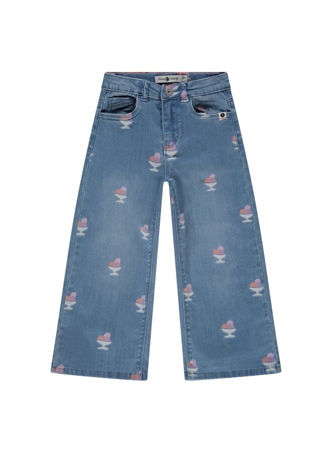 girls wide leg printed denim | 8220