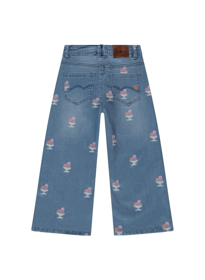 girls wide leg printed denim | 8220