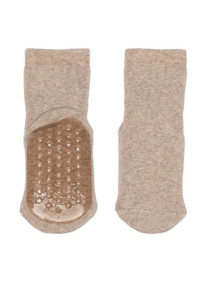 Cotton socks – anti-slip 489 | Light Brown Melange