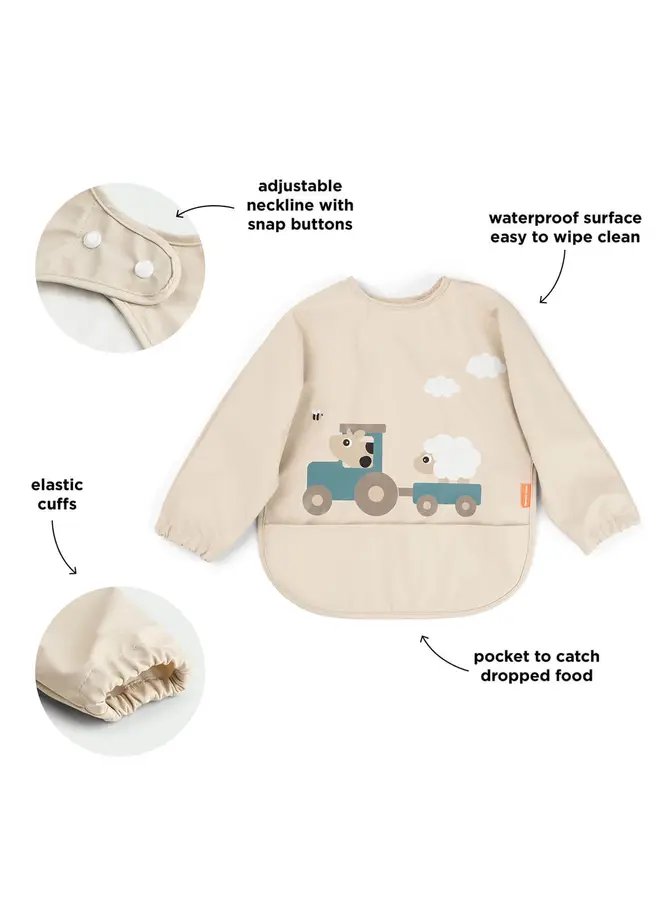 Sleeved Pocket bib Tiny Farm Sand