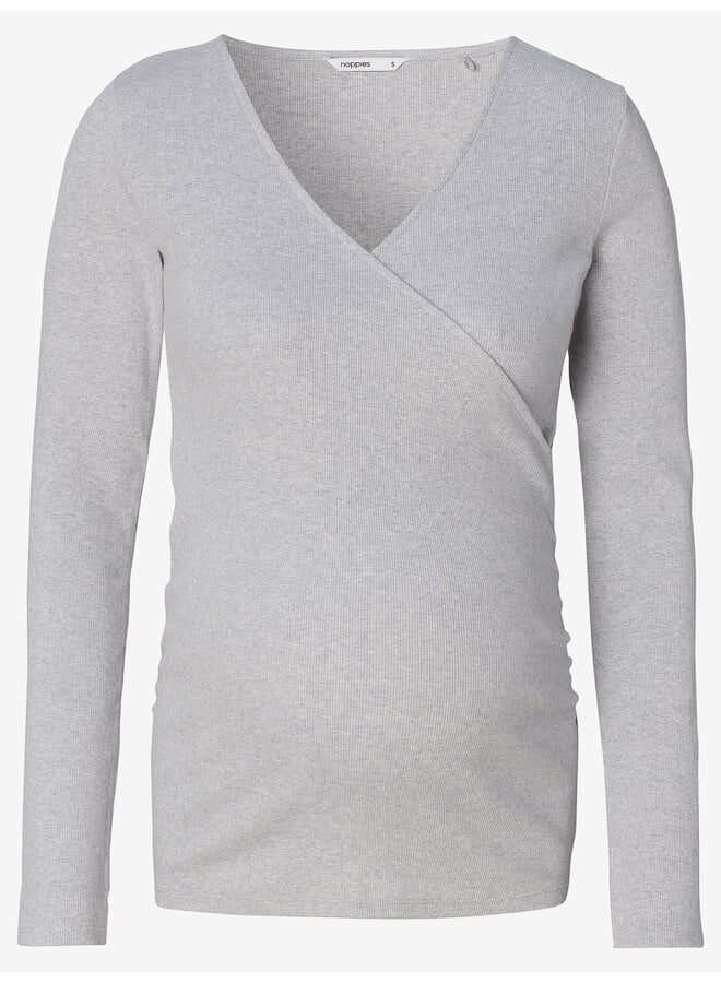 Sara nursing rib top LS – Grey Melange