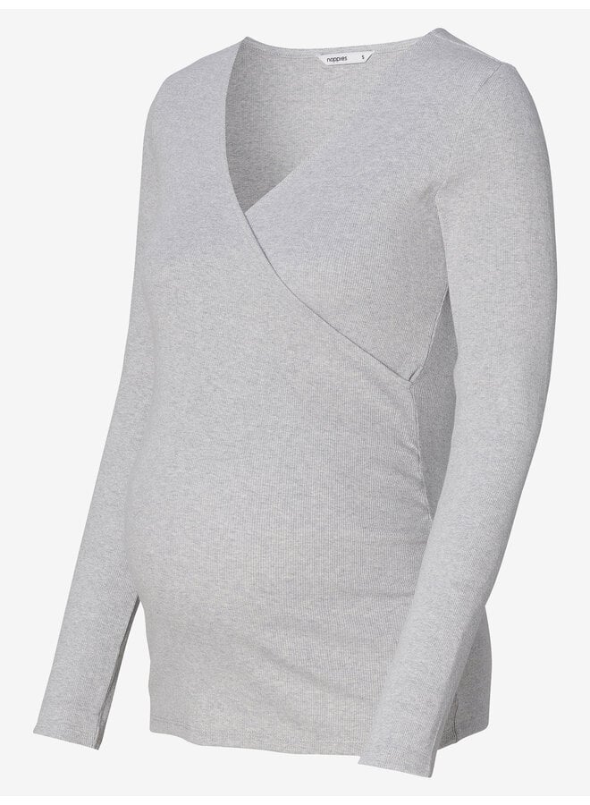 Sara nursing rib top LS – Grey Melange