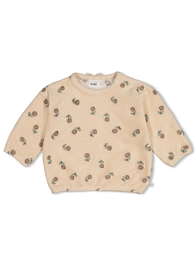 Sweater velours rib met borduursels - Lucky Bloombird