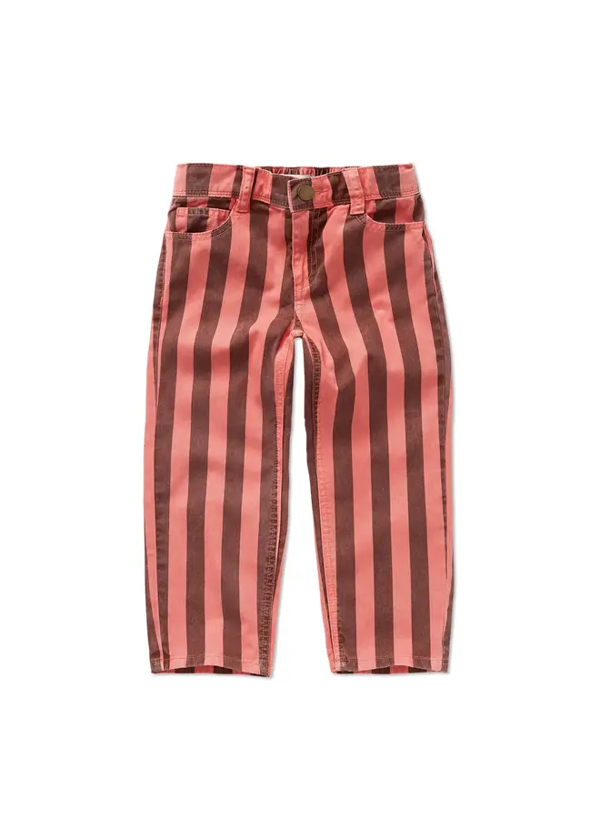 Straight denim pants stripes red
