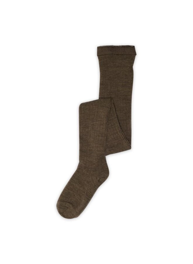 Wool rib tights | Brown Melange