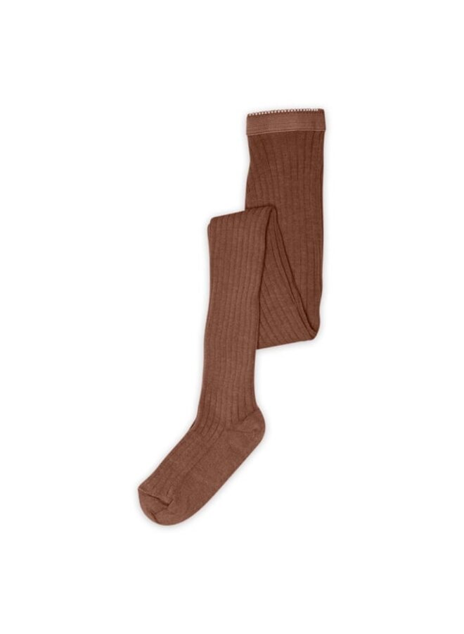 Cotton rib tights | Brown Sienna