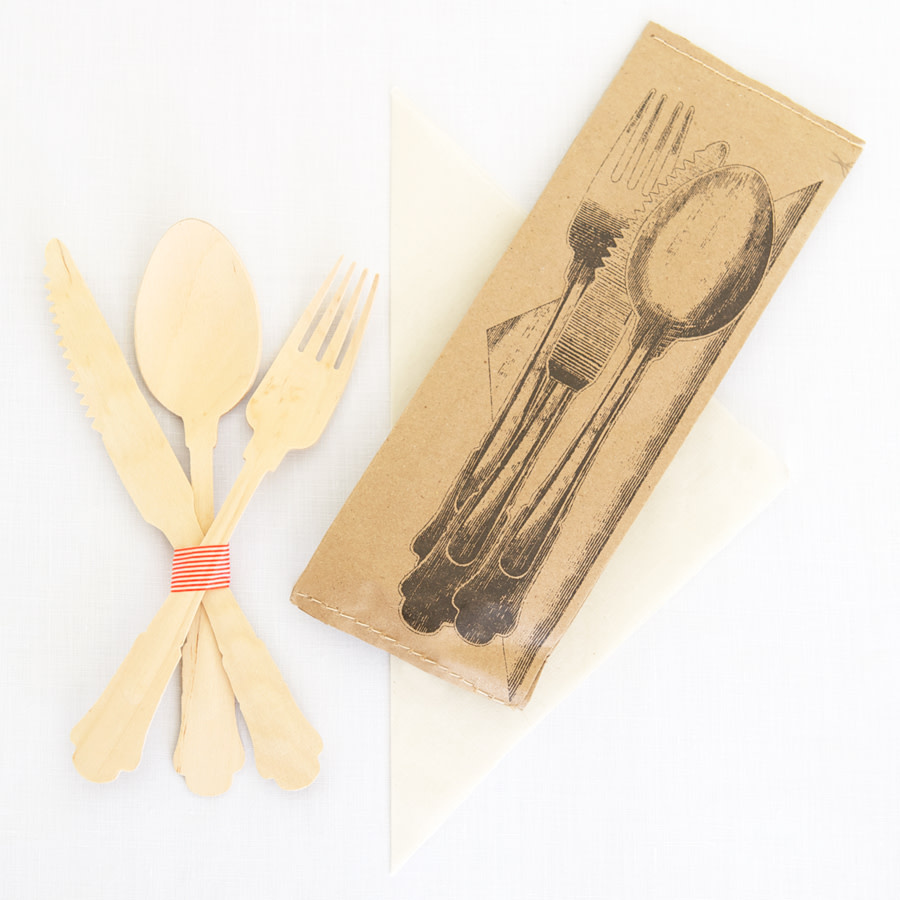 Houten Fineer Bestek- en Servetset