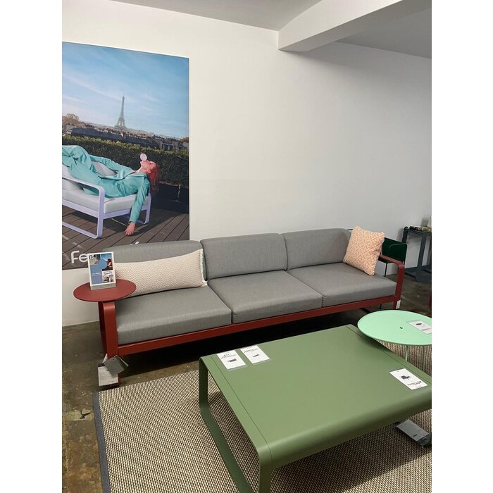 Fermob Bellevie 3-Seater Sofa Flannel Grey Red Ochre + Armrest Shelf