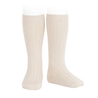 CONDOR basic rib knee high socks - linen