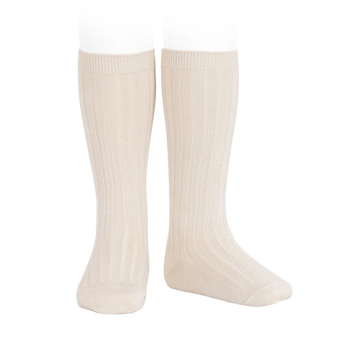 CONDOR basic rib knee high socks - linen