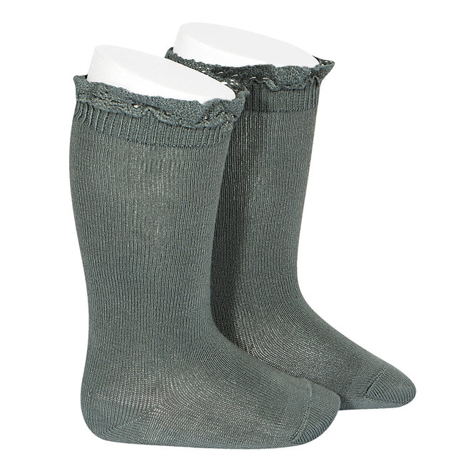 knee socks with lace edging socks - green