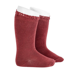 knee socks with lace edging socks - marsala