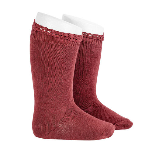 CONDOR knee socks with lace edging socks - marsala