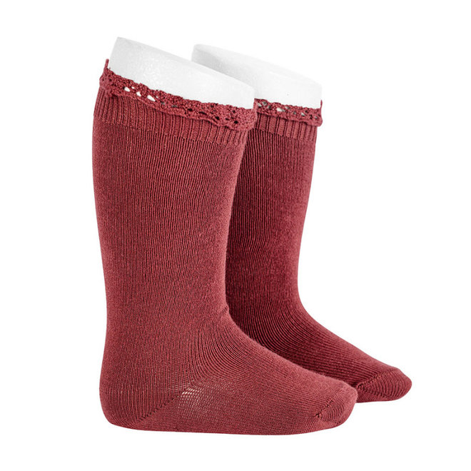 knee socks with lace edging socks - marsala