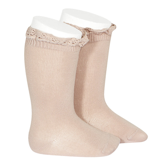 knee socks with lace edging socks - old rose