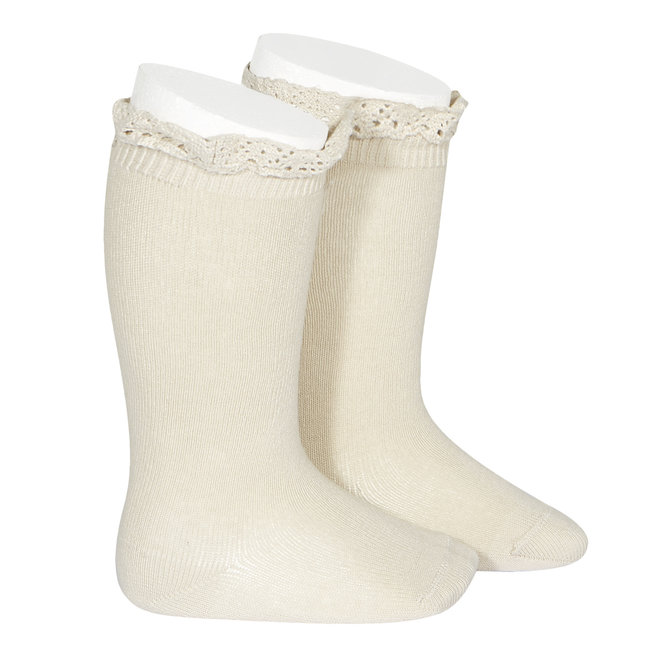 knee socks with lace edging socks - linen