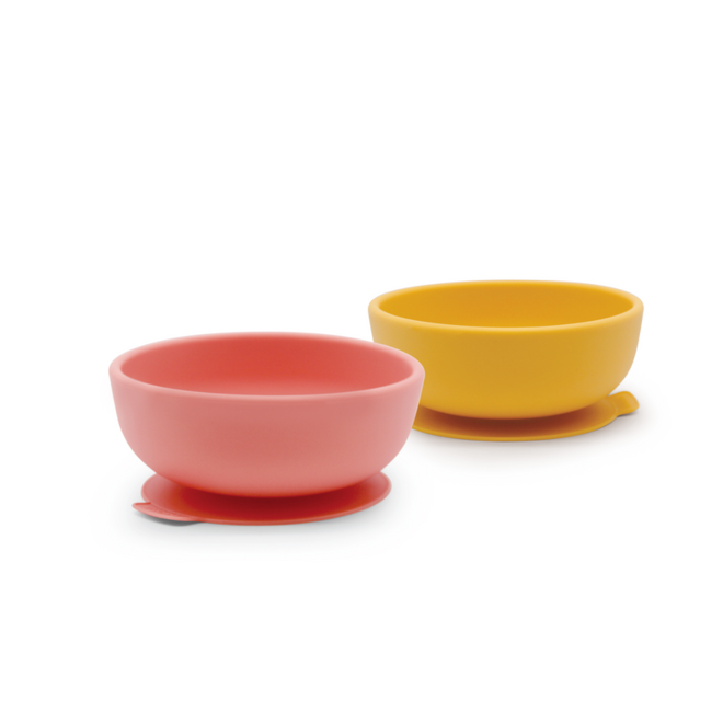silicone suction bowl set - coral/mimosa