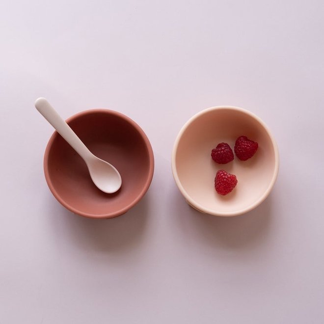 silicone suction bowl set - blush/terracotta