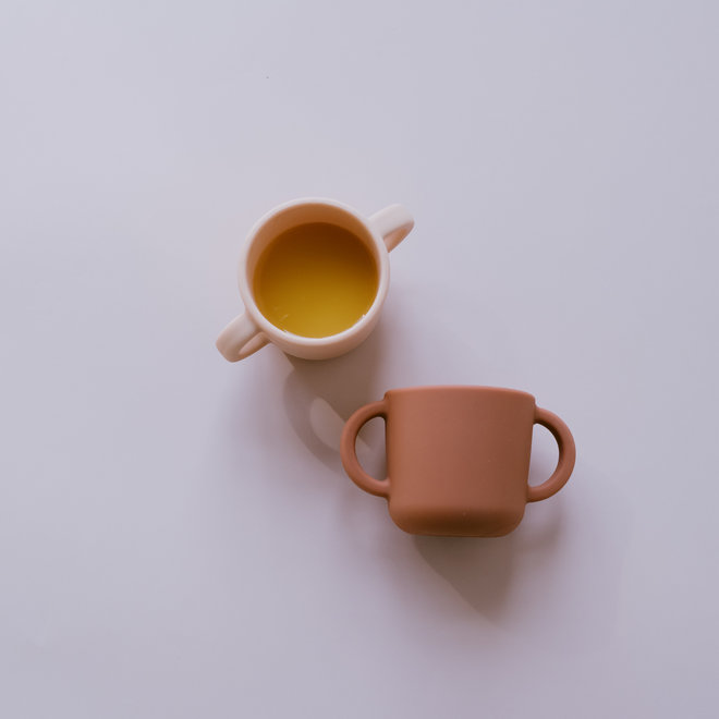 silicone cup set with handles - blush/terracotta