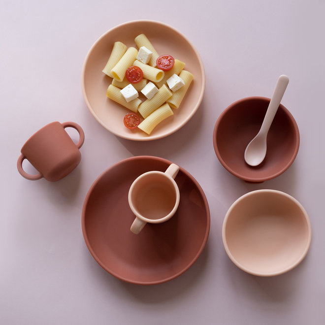 silicone suction plate set - blush/terracotta