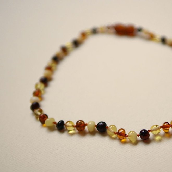 amber teething necklace - multicolor polished