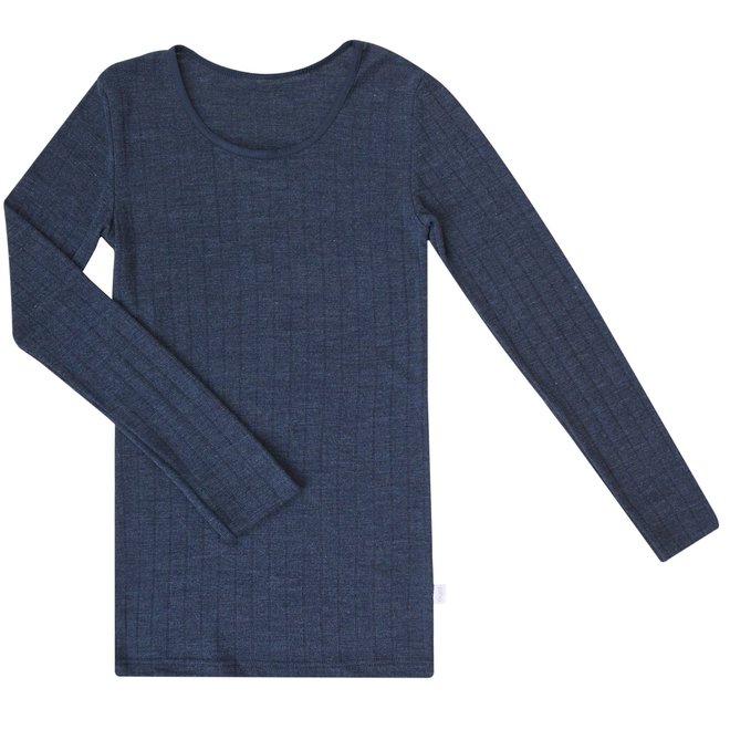 adult shirt long sleeves - navy - wool/silk