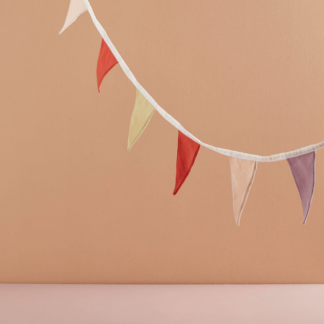 decorative flags - yellow/olive/pink/red