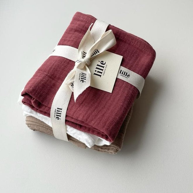 3-pack muslin cloths - auburn, cream, earthy