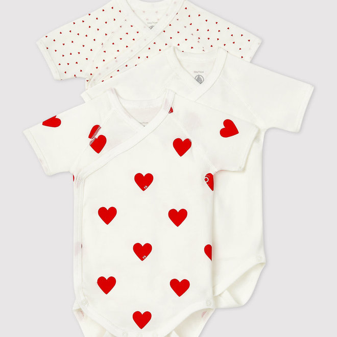 3 pack wrap-around body short sleeves - hearts