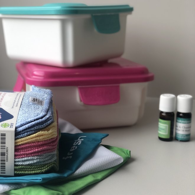 all in one kit with 25 rainbow bamboo wipes + lavender/chamomile oil