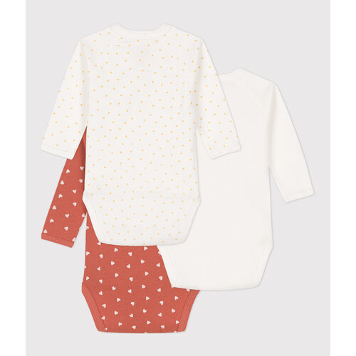 PETIT BATEAU 3 pack wrap-around body long sleeves - hearts
