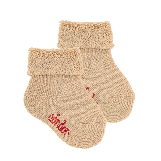 baby socks merino wool-blend with folded cuff - beige