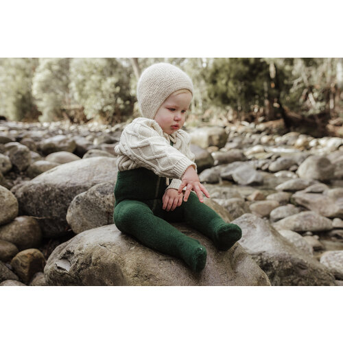 SILLY SILAS footed teddy cotton tights - dark forest green