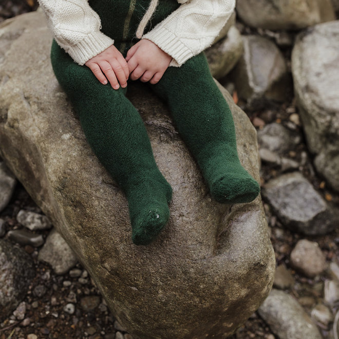 footed teddy cotton tights - dark forest green