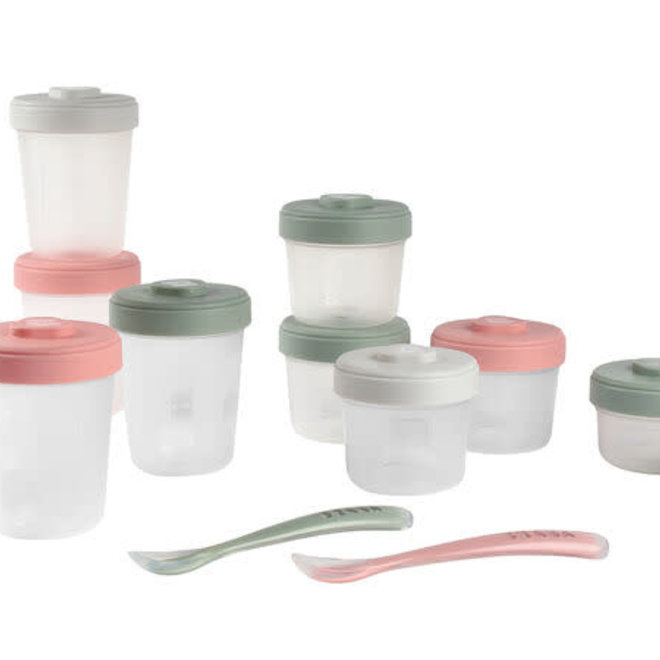 1st meal set - 12 storage cups of 3 different sizes + 2 spoons