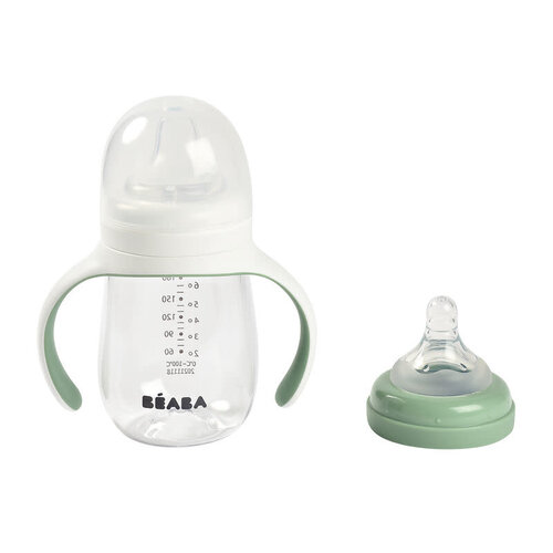 BEABA 2 in 1 training bottle 210ml - sage green
