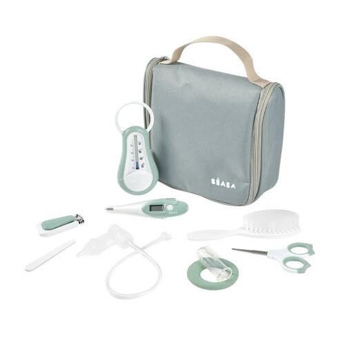 BEABA toiletry bag with 9 essentials - sage green