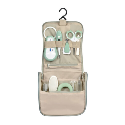 BEABA toiletry bag with 9 essentials - sage green