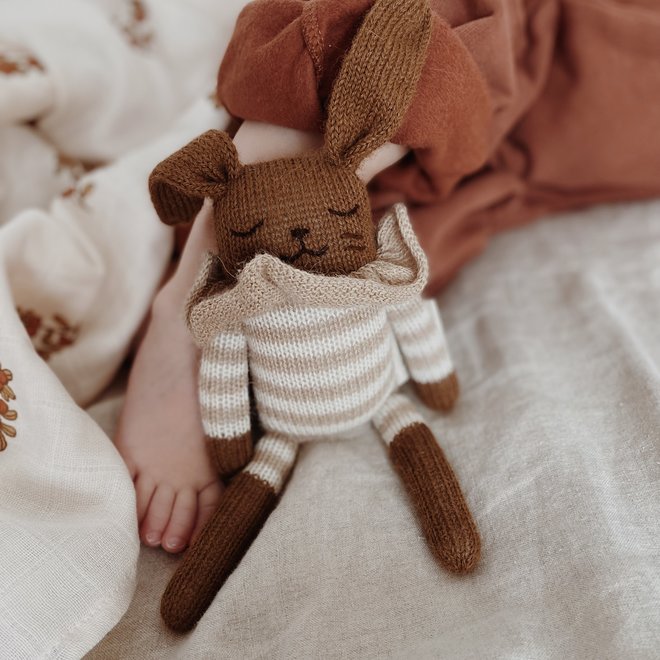 bunny knit  toy - sand striped romper