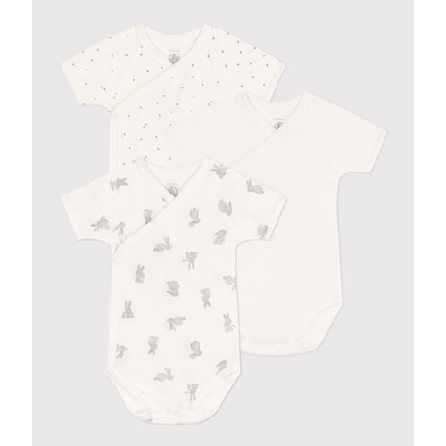 PETIT BATEAU 3 pack wrap-around body short sleeves - rabbit/white/star