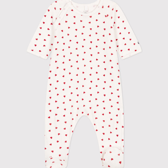 velour sleepsuit with feet - hearts