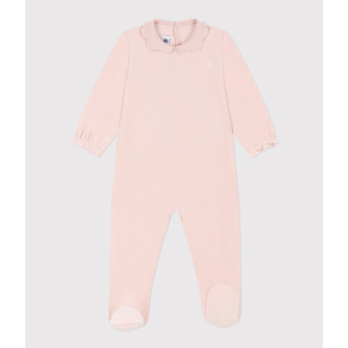 PETIT BATEAU velvet onesie with collar - pink