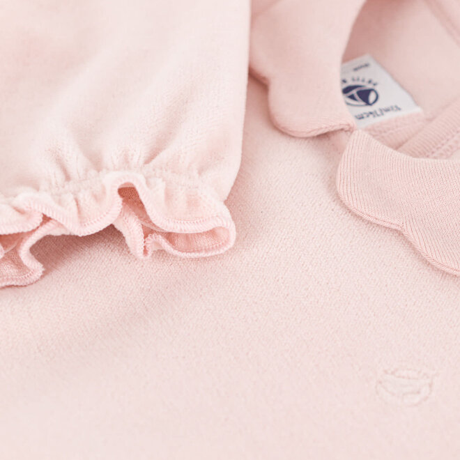 velvet onesie with collar - pink