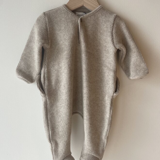 fleece onesie with feet - beige