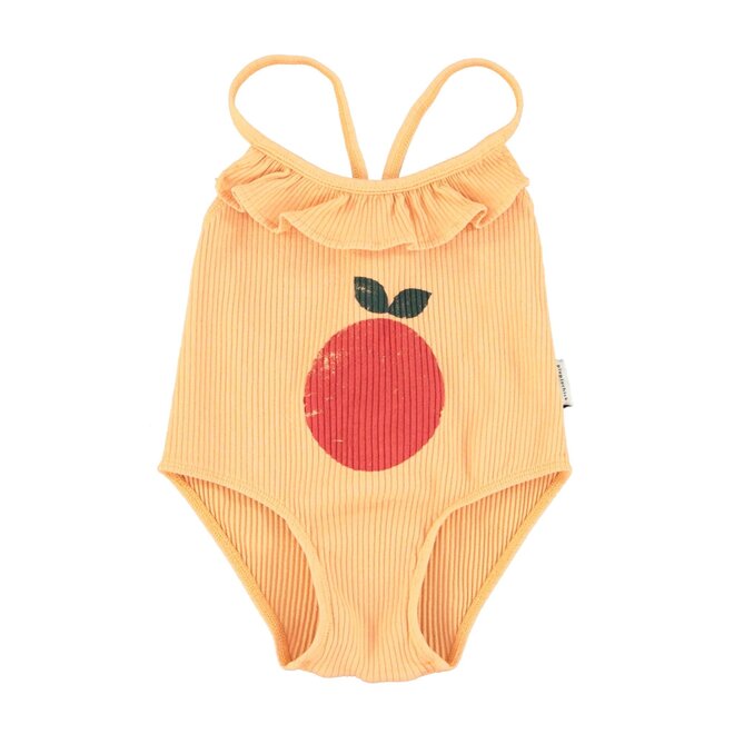 swimsuit with ruffles - peach apple print