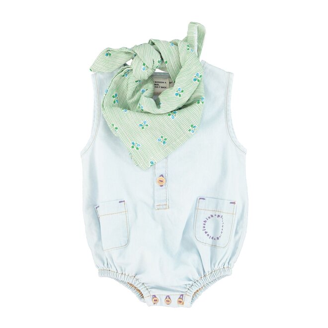 sleeveless baby romper - light blue chambray