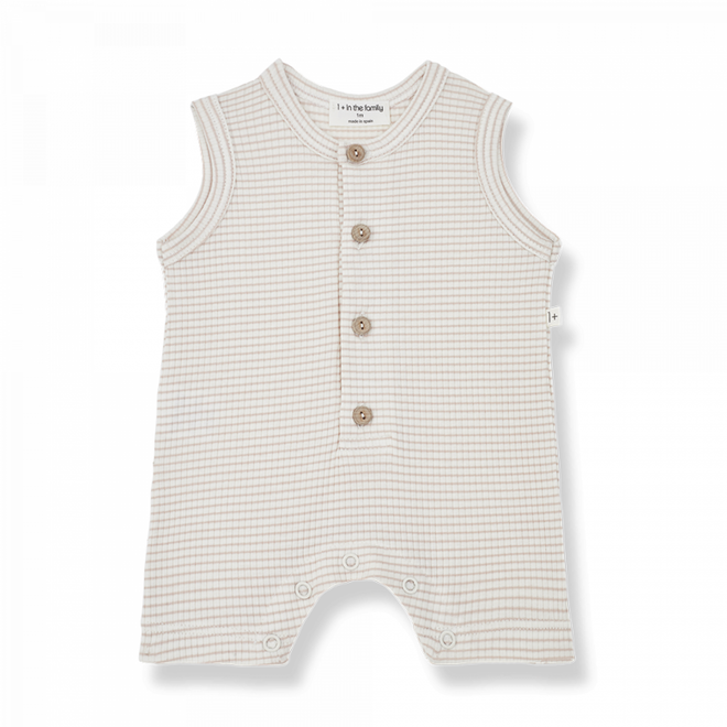 striped romper - clay/ivory